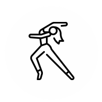 A simple line drawing of a dancer in a dynamic pose.