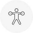 Icon of a person with arms and legs outstretched inside a circle.