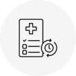 Icon of a medical checklist with a clock symbol.
