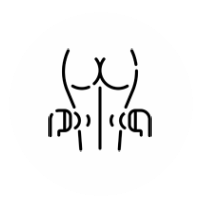 Minimalist line art of a human buttocks with mirrored letters.