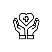 Two hands holding a heart with a medical cross inside.