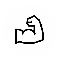 Black and white icon of a flexed muscular arm.