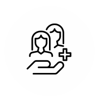 Icon of a hand holding two user profiles with a plus sign.